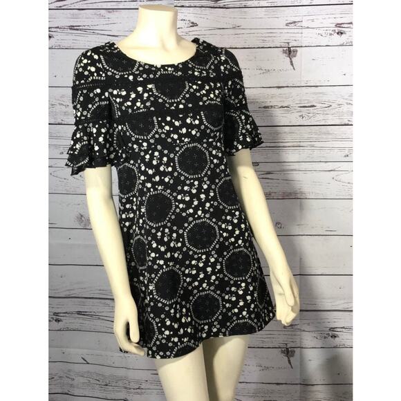 Free People Geo Garden Ruffle Sleeve Mini Dress in black & white size 0 - Picture 5 of 12